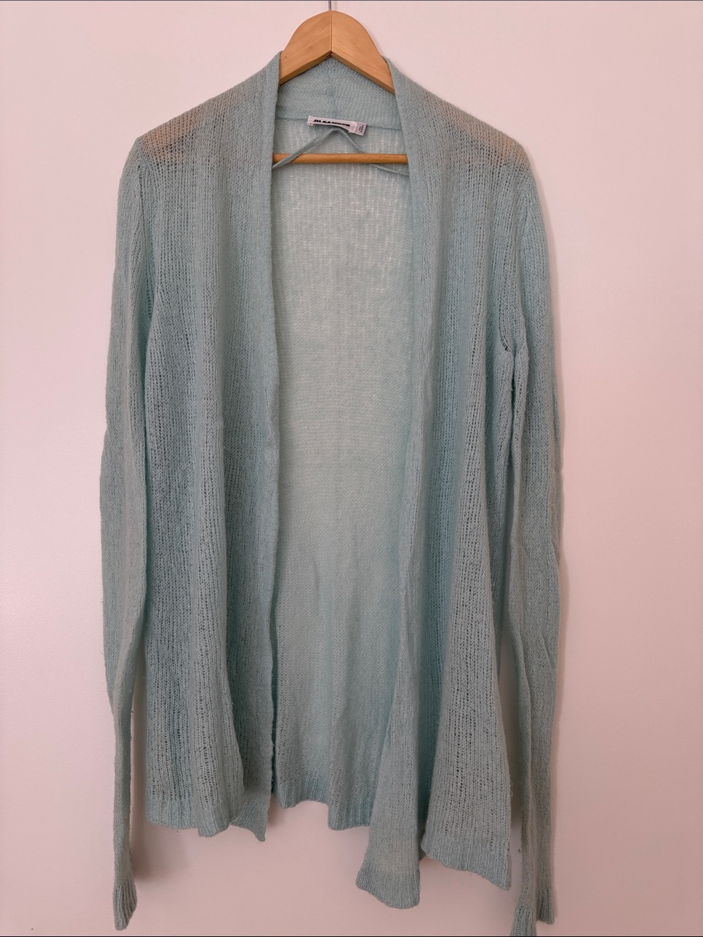 Jil Sander Light Aqua Open-Front Cardigan Cashmere and Silk Size Small 38 Luxury